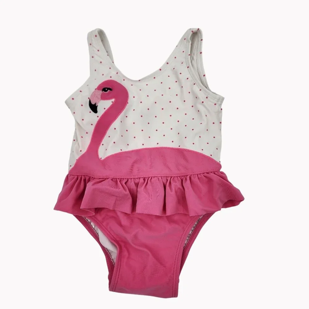 Baby Gap Flamingo One Piece Swimsuit 12-18 Months White Pink NWOT